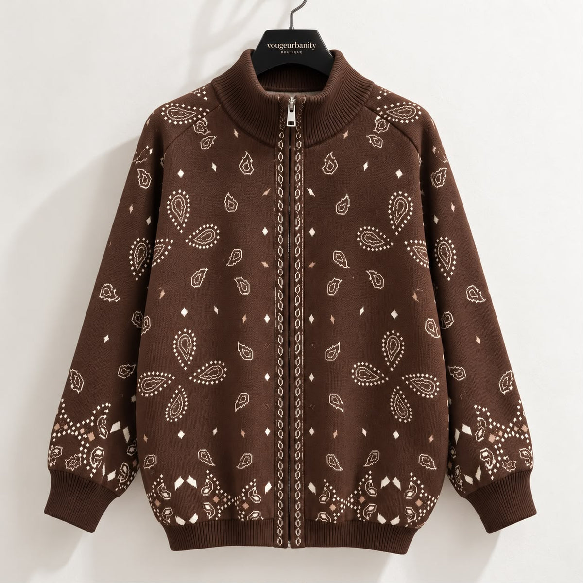 Brown bandana Zip-Up Sweater