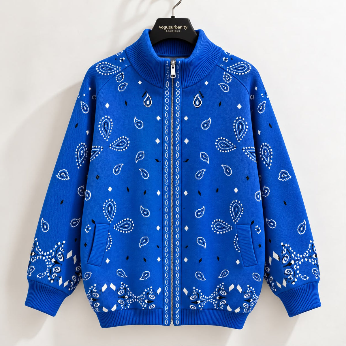 Blue Bandana Zip-Up Sweater