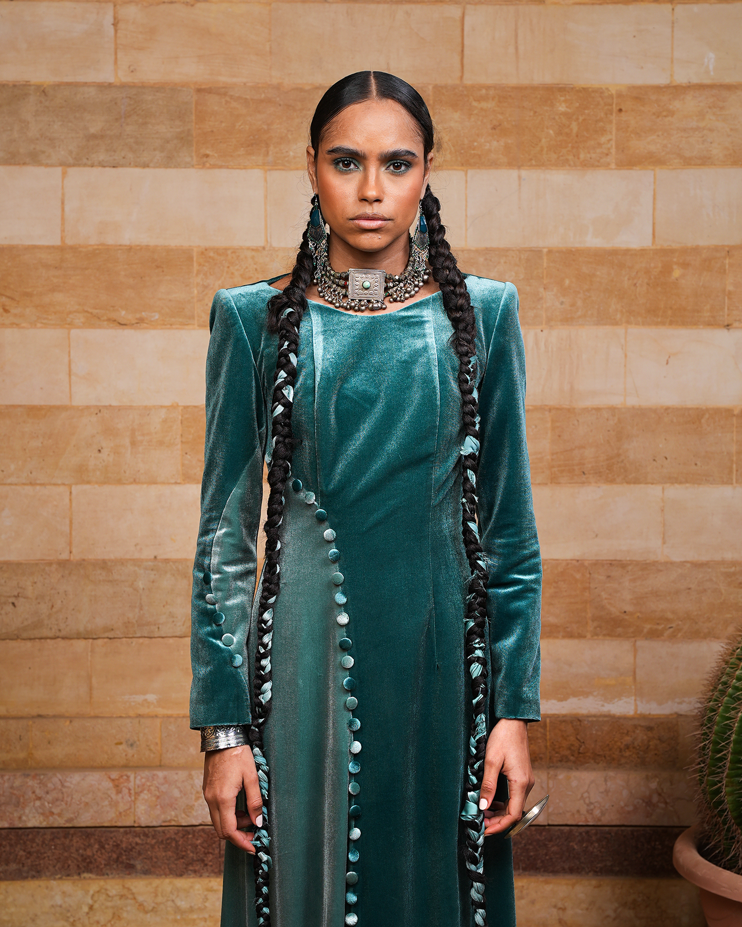 Teal Velevet Kaftan & Mule