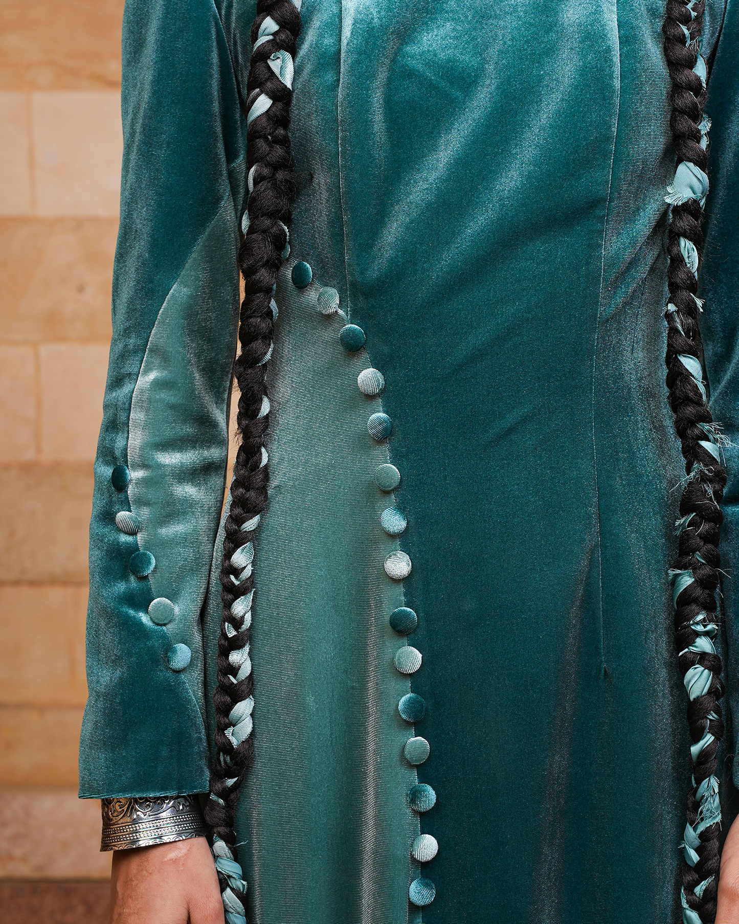 Teal Velevet Kaftan & Mule