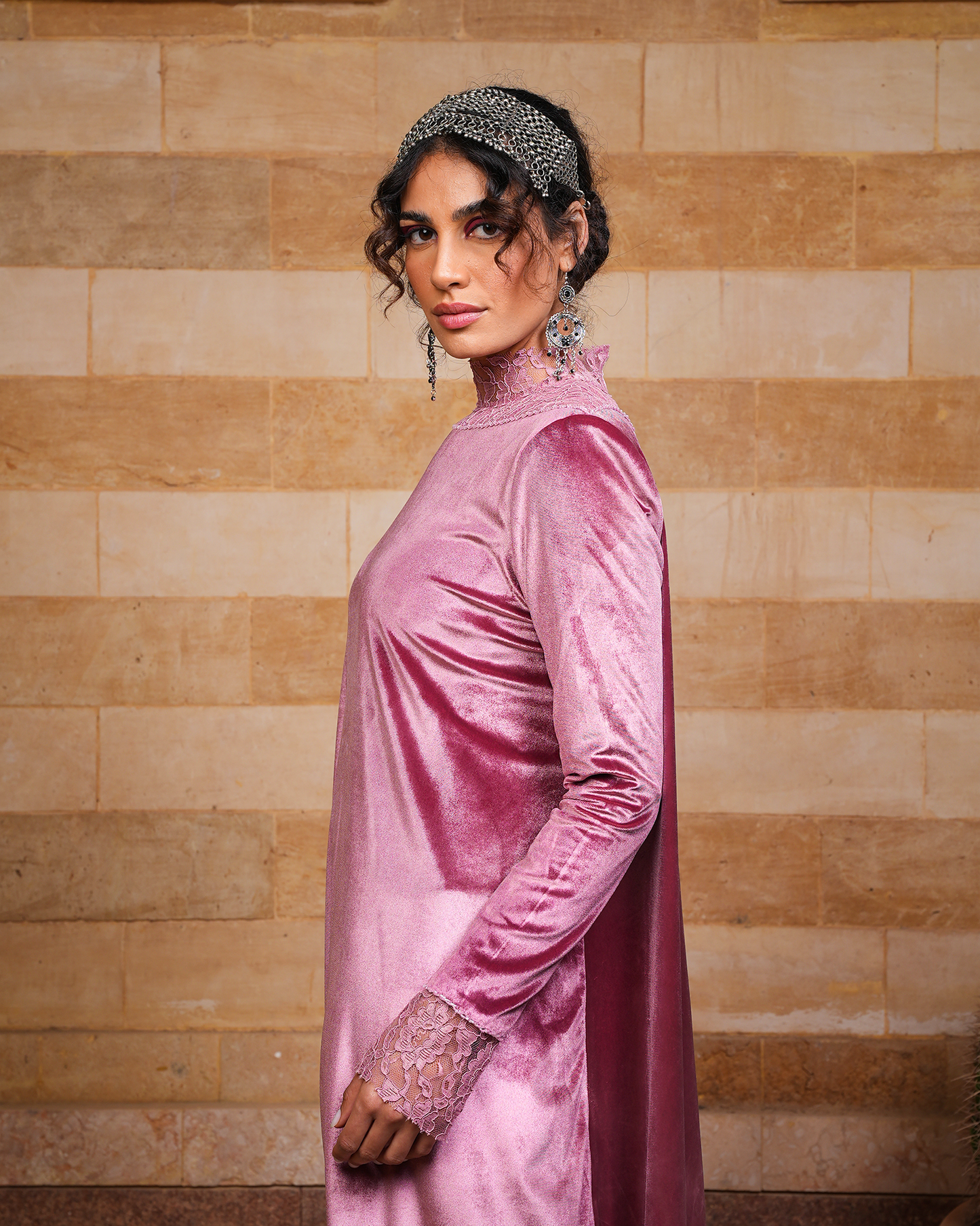 Rosé Dantel Kaftan & Mule