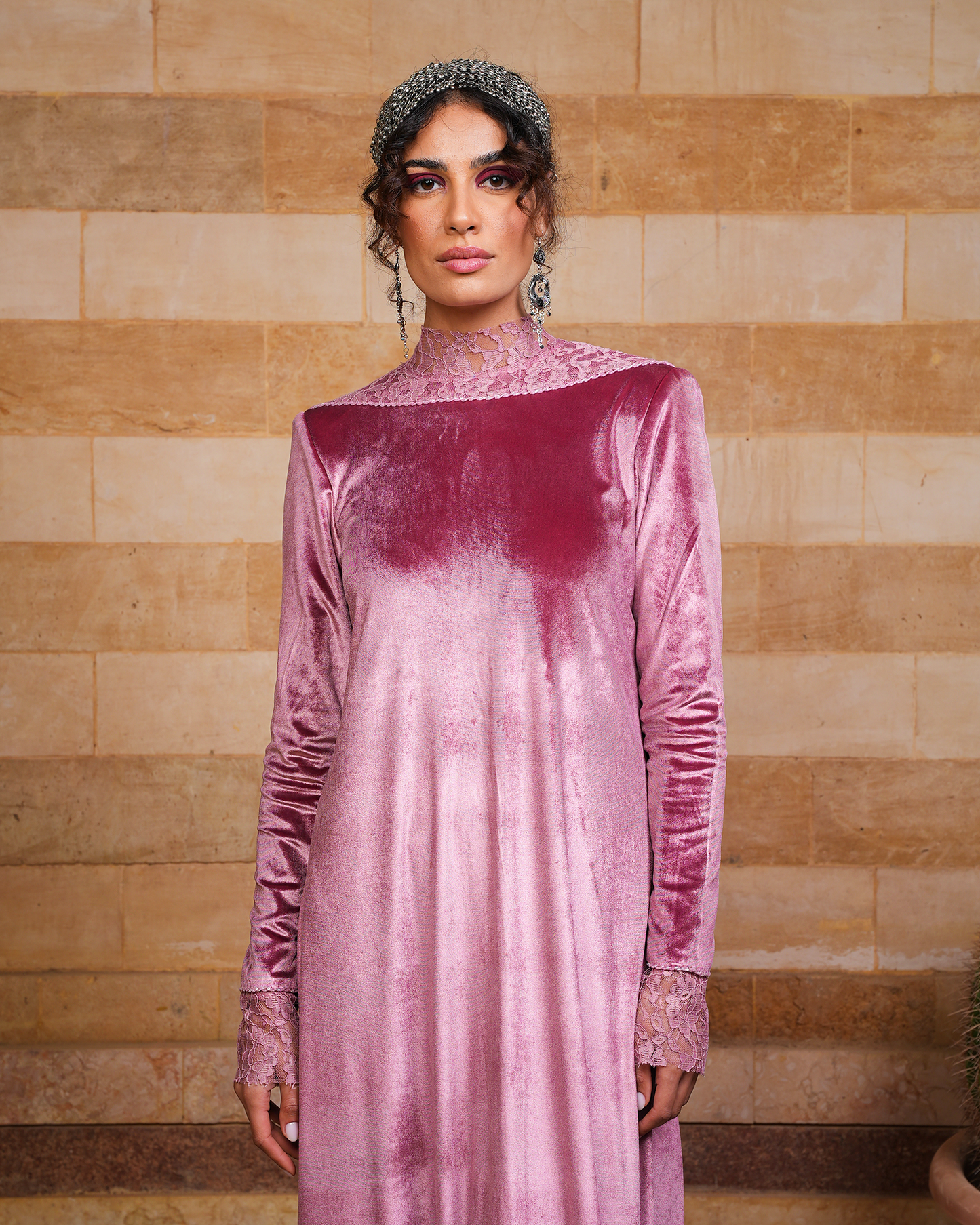 Rosé Dantel Kaftan & Mule