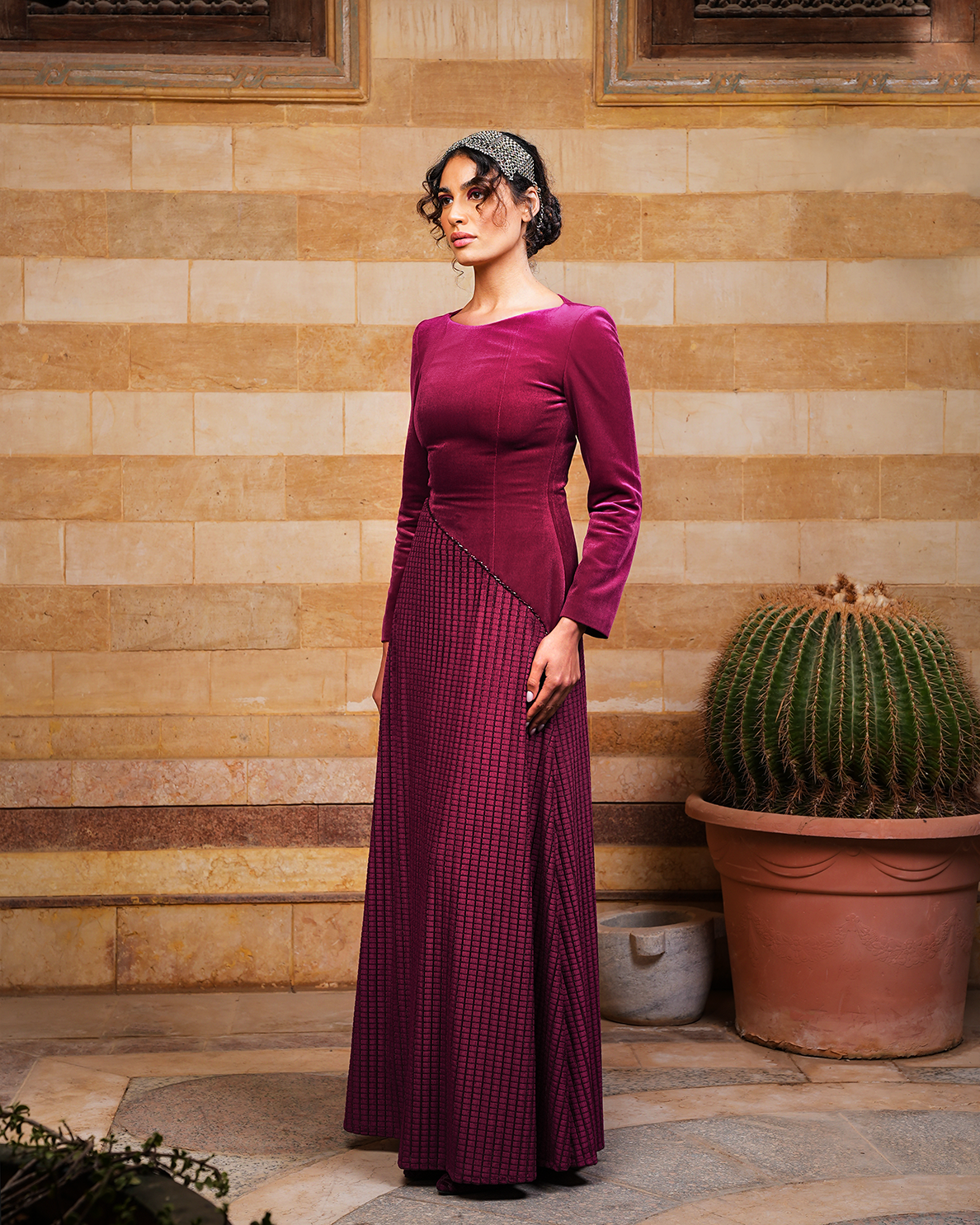 Burgundy Contour Kaftan & Mule