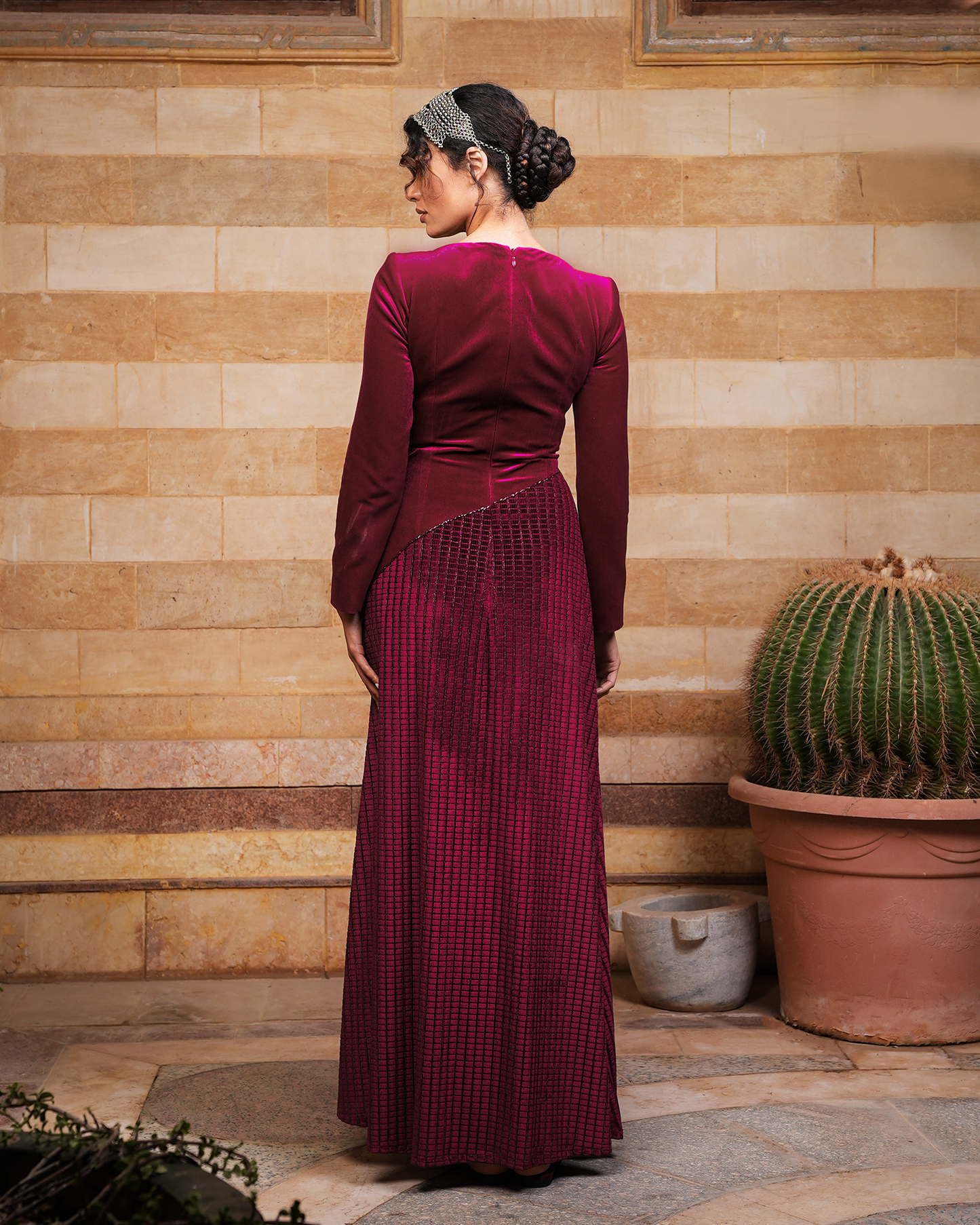 Burgundy Contour Kaftan & Mule