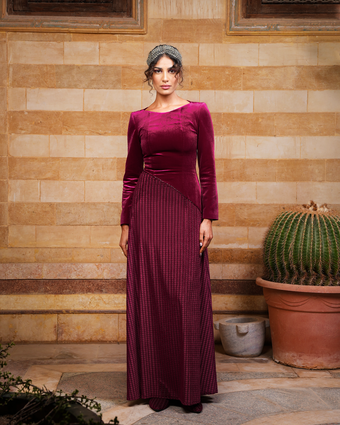 Burgundy Contour Kaftan & Mule