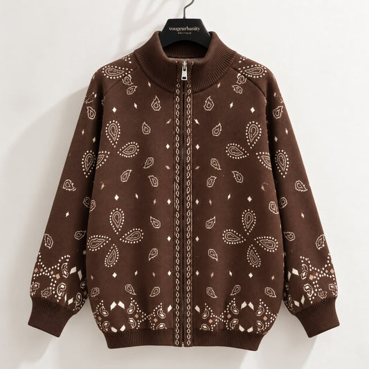 Brown bandana Zip-Up Sweater